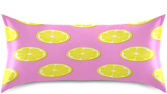 Yellow Lemon Slices Satin Pillowcase, Softer Than Silk Pillow Cases - Smooth Cooling Satin Pillow Cover with Envelope Closure, Standard Size (20"x26")
