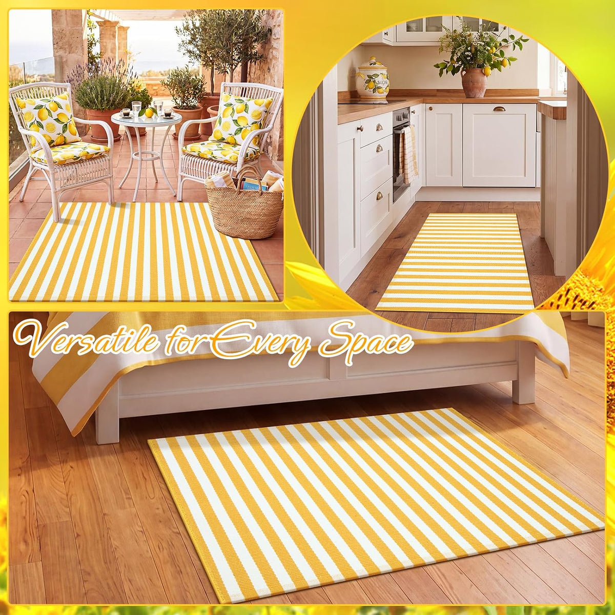 2'4'' X 3'7'' Yellow and White Fall Vertical Stripe Outdoor Rug