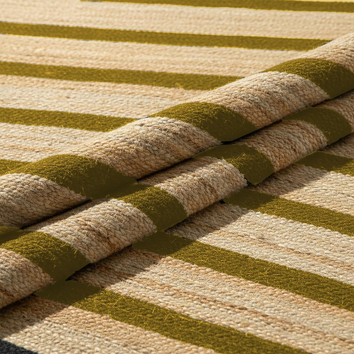 Runner Jute Rug 2.6x8 Hand Woven Jute Braided Yellow Striped Pattern Rug Thick 0.27" Ideal for Runner Areas Rugs for Hallway, Kitchen, Entryways Laundry Boho Carpets Home Décor