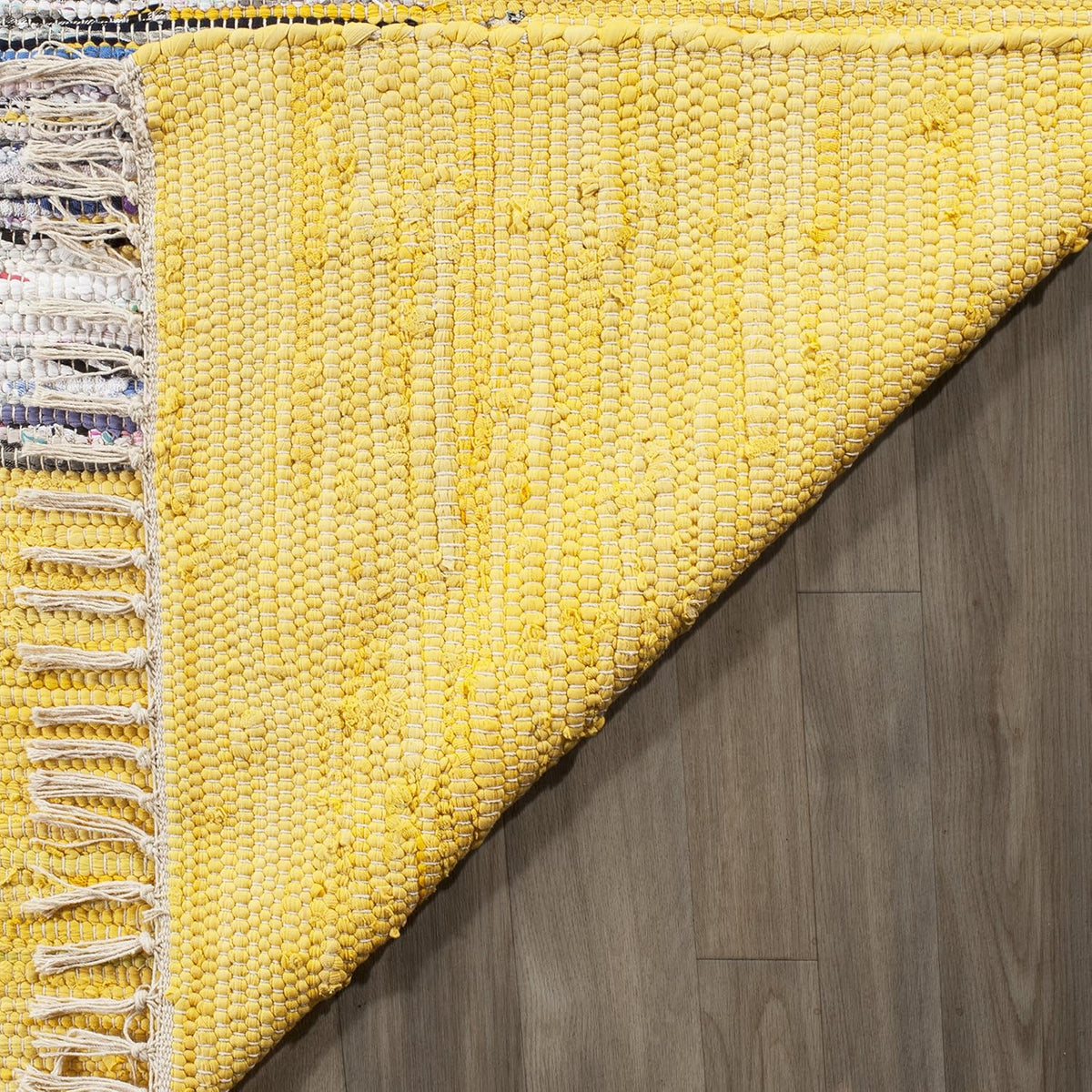 Montauk Collection Accent Rug - 3' x 5', Ivory & Yellow, Handmade Stripe Fringe Cotton, Ideal for High Traffic Areas in Entryway, Living Room, Bedroom (MTK711Q)