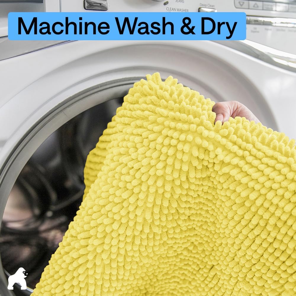 Bath Rug Mat for Bathroom, Absorbent Chenille, 60x24 Yellow
