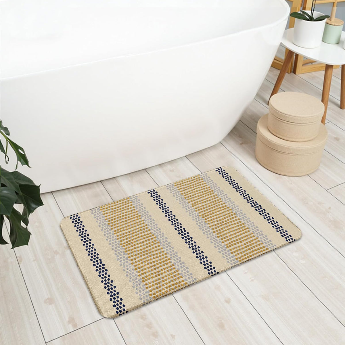 Boho Kitchen Rugs Set of 2 Blue Yellow Polka Dots Striped Print Modern Kitchen Mats for Floor Non Slip Neutral Farmhouse Kitchen Decor Runner Rugs, 17x47 inch and 17x30 inch