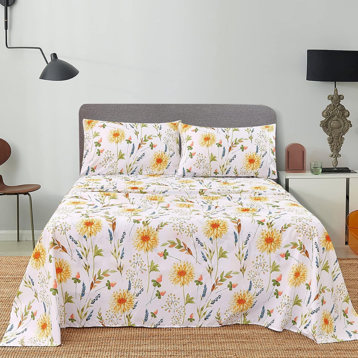 Boho Floral Printed Queen Sheet Set Extra Deep Pocket