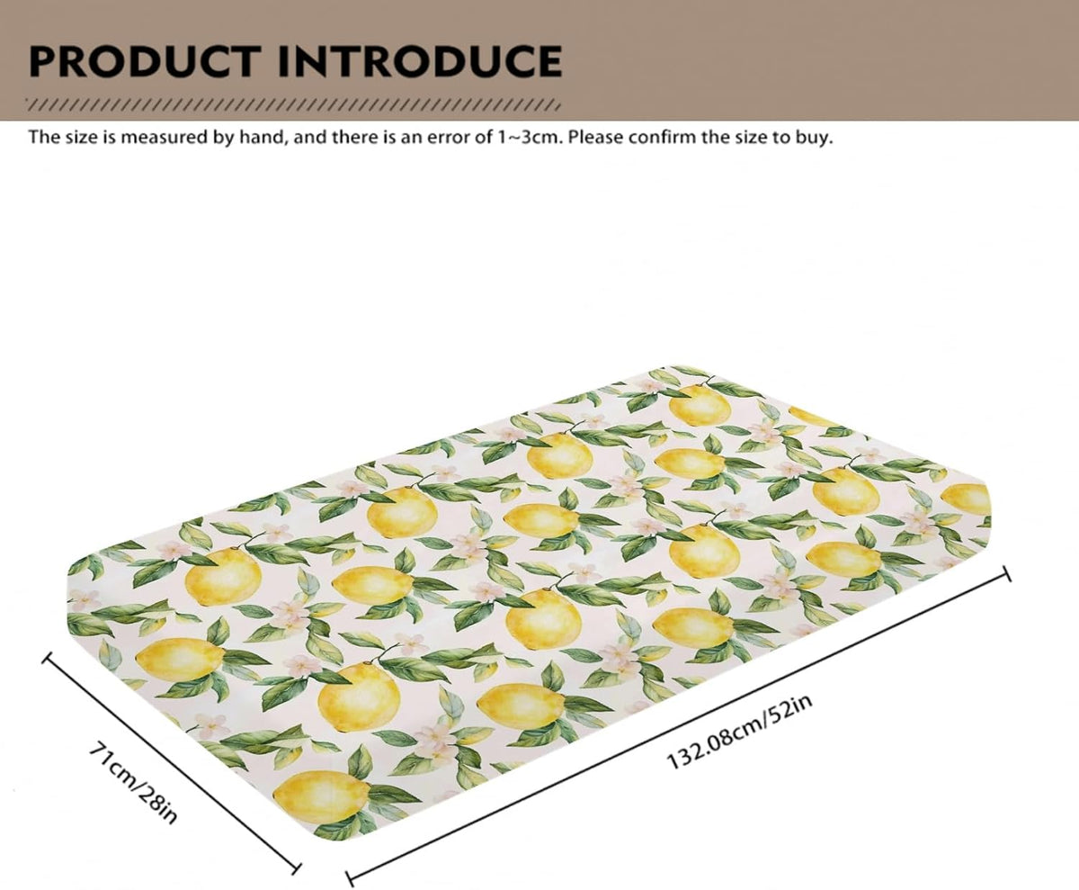 Cute Lemon Floral Leaves Pink Fitted Crib Sheet for Baby Girls Boys 28x52 Inch Yellow Lemons Wildflowers Baby Sheet for Standard Crib and Toddler Summer Fruit Bed Mattress Nursery Bed