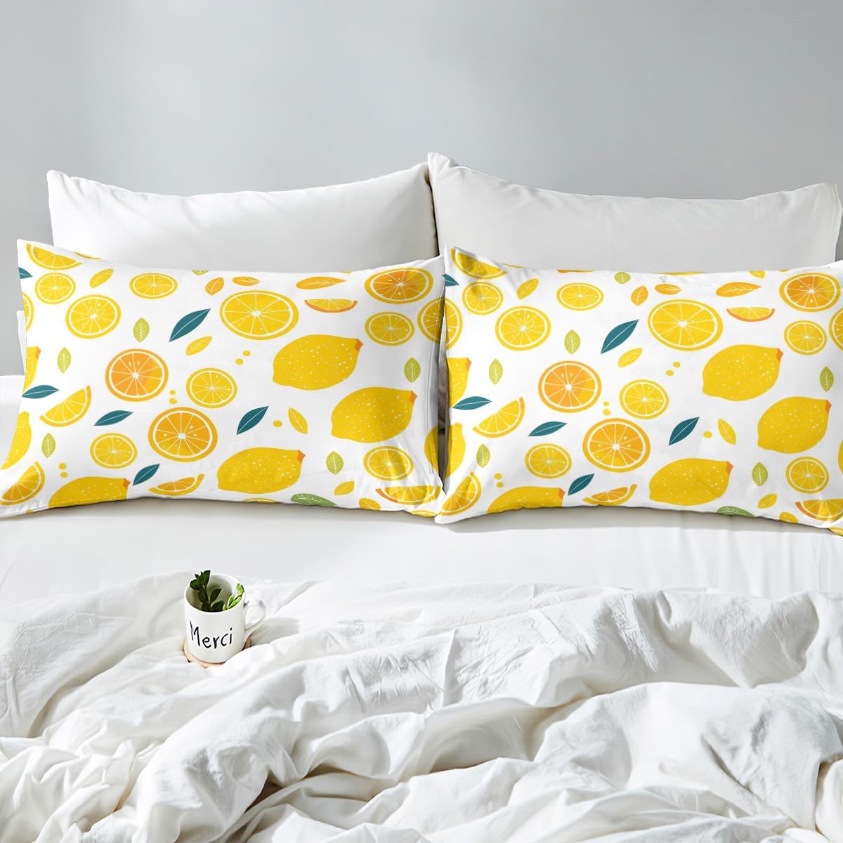 Cute Lemon Kids Bed Sheets Set,Boys Girls Twin Size,Fun Vegetable Fitted Sheet,Cartoon Farmhouse Lifestyle Design Ultra Soft Bedding Set,Yellow Large Lemon Bed Cover Bedroom Decor