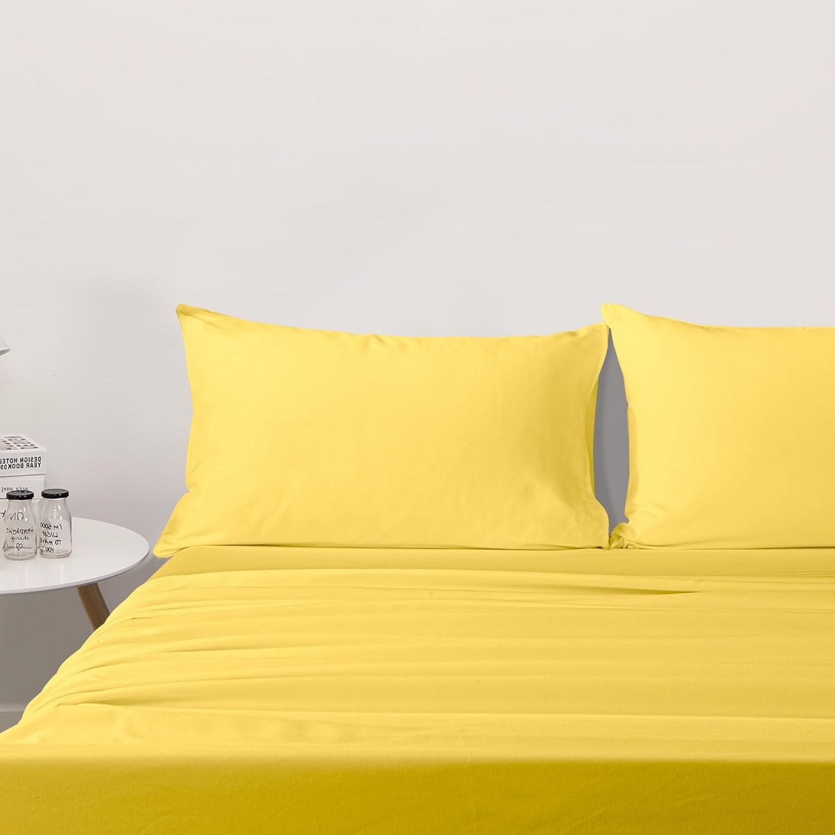 Twin Sheet Set - 3 Piece Breathable and Soft Sheets(1 Flat Sheet, 1 Fitted Sheet, 1 Pillowcase) - Easy Fit - Wrinkle Free and Comfy Sheets Set - White Sheet Set with Deep Pockets, Yellow