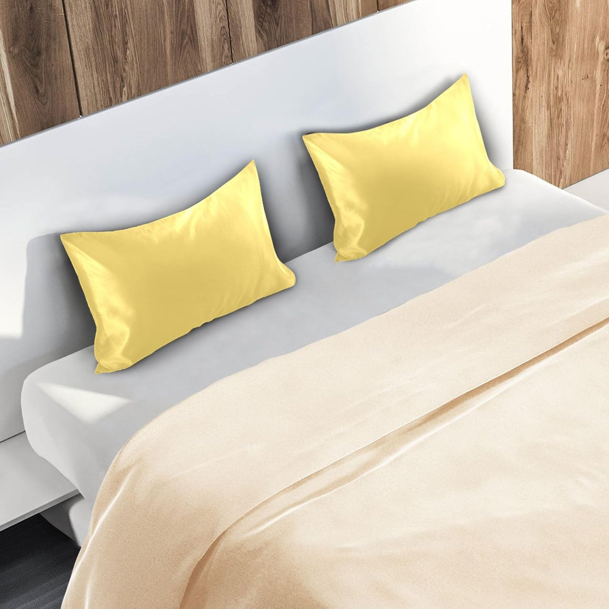 Lemon Yellow Silk Pillow Cases Satin Pillowcase Cooling Pillow Case Satin Pillow Covers Soft Pillowcases Pillow Cover Envelope Closure for Home Decor Wrinkle Resistant Gifts