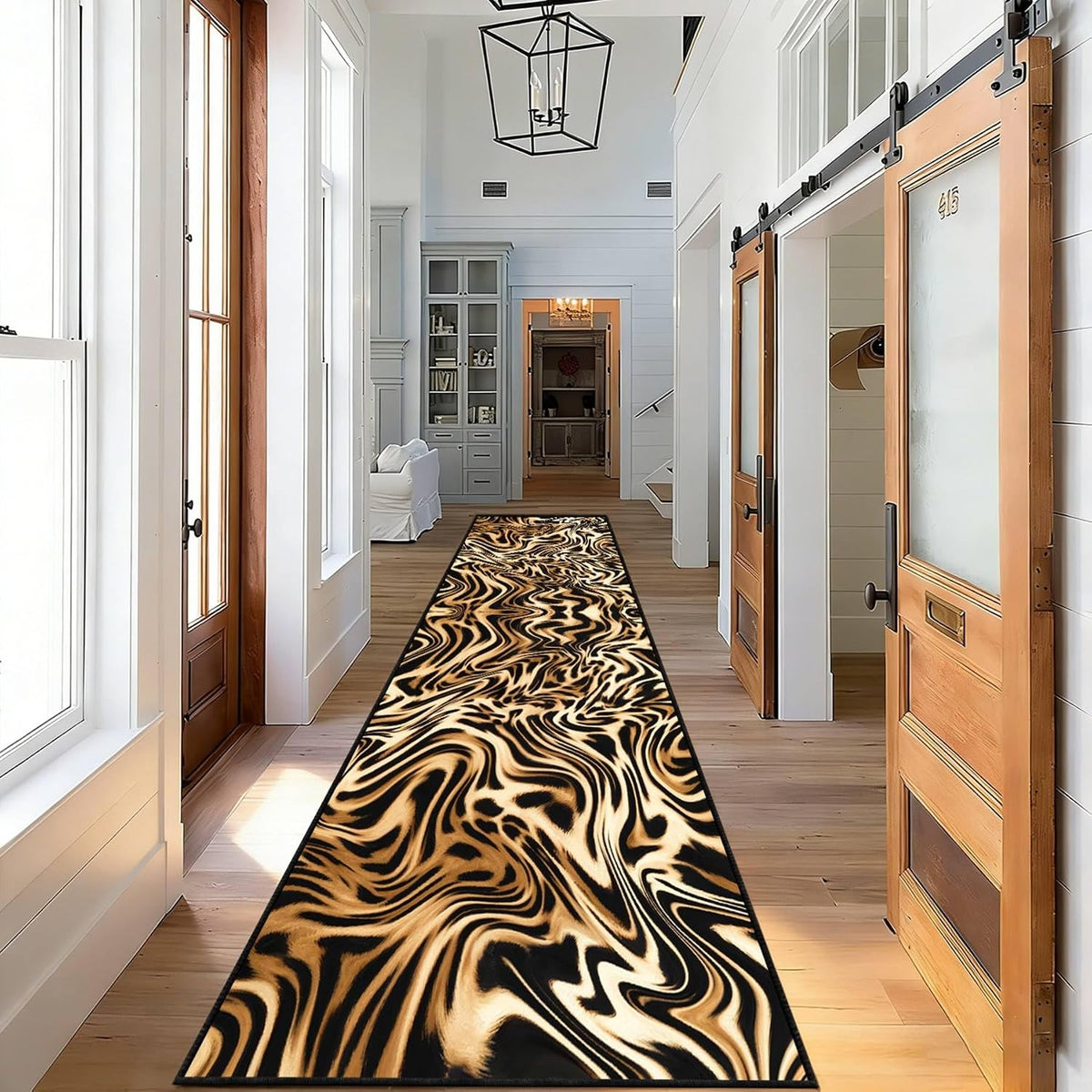 Tiger Stripe Washable Runner Rugs,2x8ft,Black Yellow with TPR Rubber Backing Non Slip Runner Rug for Hallway Kitchen Thin Durable Pet Friendly Bedroom Western Long Bathroom Rug