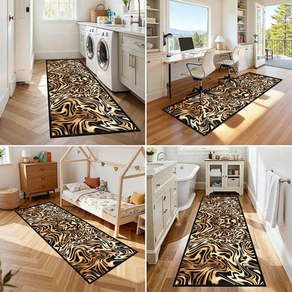 Tiger Stripe Washable Runner Rugs,2x8ft,Black Yellow with TPR Rubber Backing Non Slip Runner Rug for Hallway Kitchen Thin Durable Pet Friendly Bedroom Western Long Bathroom Rug