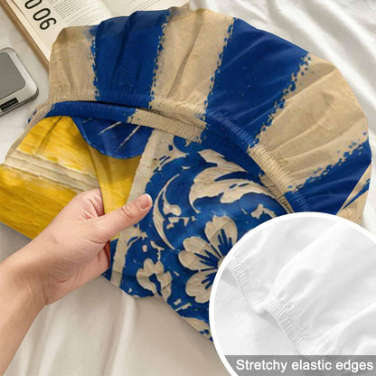 Fitted Sheets Elastic Deep Pocket Bed Sheet Twin XL Blue Fish Yellow Lemon Soft Brushed Microfiber Bed Sheets Set, Blue White Striped Mattress Cover Up Fitted Sheet Pillowcase for Bedroom
