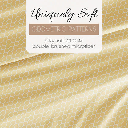 Patterned Microfiber Full Sheet Set 4 Piece – Oeko-TEX Certified Ultra Soft & Wrinkle-Free - 16" Deep Pocket Sheets - Easy Care Full Size - Honeycomb Yellow