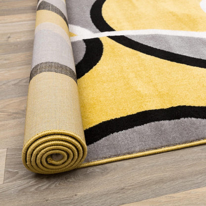 Abstract Circles Contemporary Living Room Area Rug Yellow 6'6" x 9'