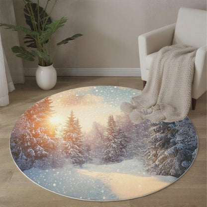 Tree Snowflakes Round Area Rug, Soft Round Rugs 3Ft Ultra-Thin Non-Slip, Winter Scenery Large Circle Carpet for Bedroom Living Room Kitchen Nursery, Yellow