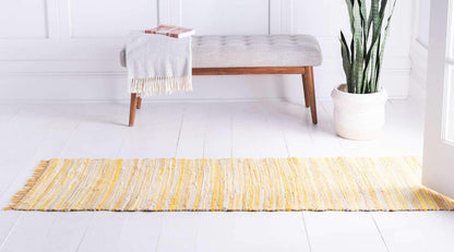 Chindi Cotton Collection Soft Hand Woven Natural Fiber Striped Area Rug, 2 ft 2 in x 6 ft 7 in, Yellow/Ivory