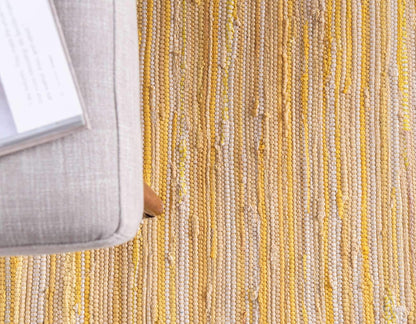 Chindi Cotton Collection Soft Hand Woven Natural Fiber Striped Area Rug, 2 ft 2 in x 6 ft 7 in, Yellow/Ivory