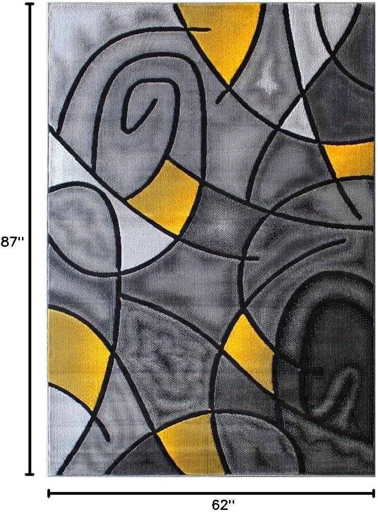 Modern Contemporary Area Rug, Yellow Grey Black (5 Feet X 7 Feet)