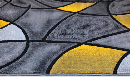 Modern Contemporary Area Rug, Yellow Grey Black (5 Feet X 7 Feet)