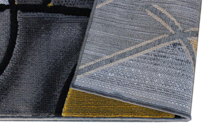 Modern Contemporary Area Rug, Yellow Grey Black (5 Feet X 7 Feet)