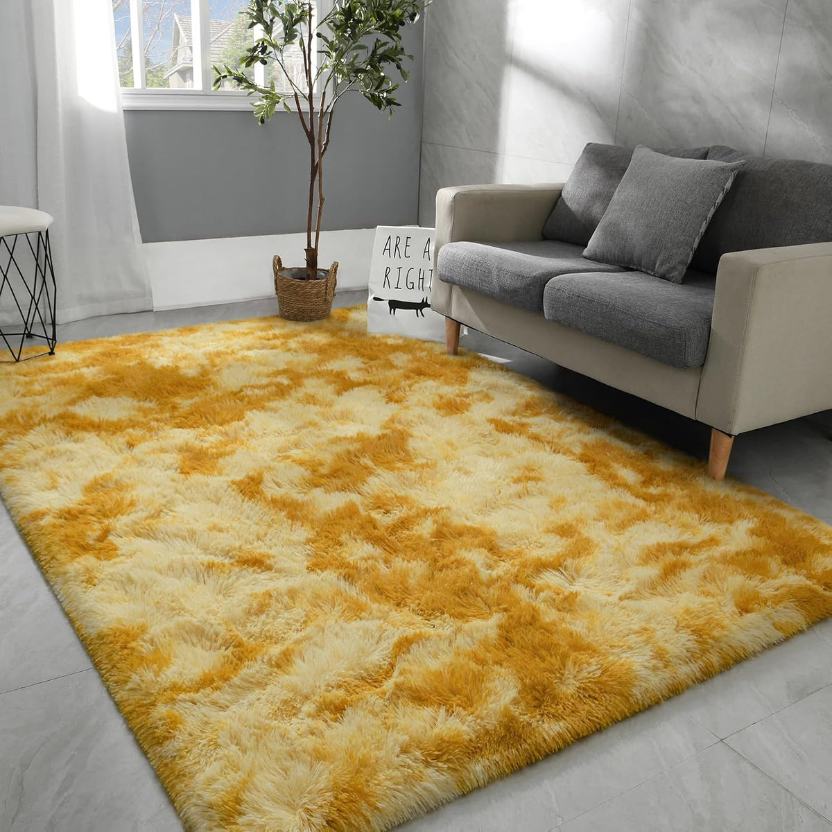 4x6 Large Washable Area Rugs for Living Room Tie-Dyed Orange Yellow