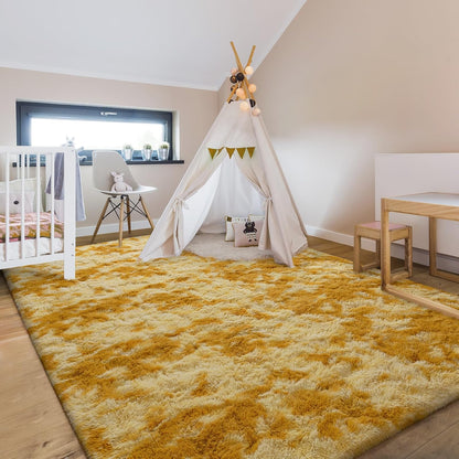 4x6 Large Washable Area Rugs for Living Room Tie-Dyed Orange Yellow