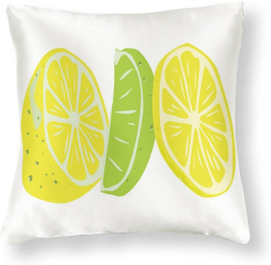 Satin Modern Cushion Case Yellow Green Lemon Throw Pillow Covers Lemon Summer Outdoor Throw Pillow Covers Hidden Zipper Cushion Case for Sofa Couch 16"x16" Soft Cooling Printed Pillow Cases