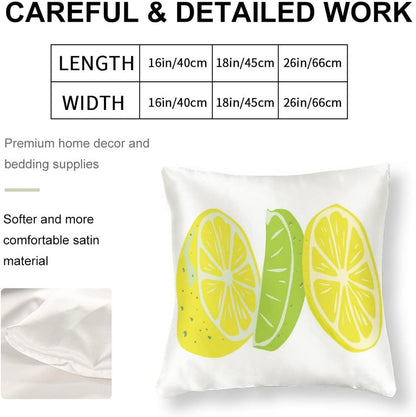Satin Modern Cushion Case Yellow Green Lemon Throw Pillow Covers Lemon Summer Outdoor Throw Pillow Covers Hidden Zipper Cushion Case for Sofa Couch 16"x16" Soft Cooling Printed Pillow Cases