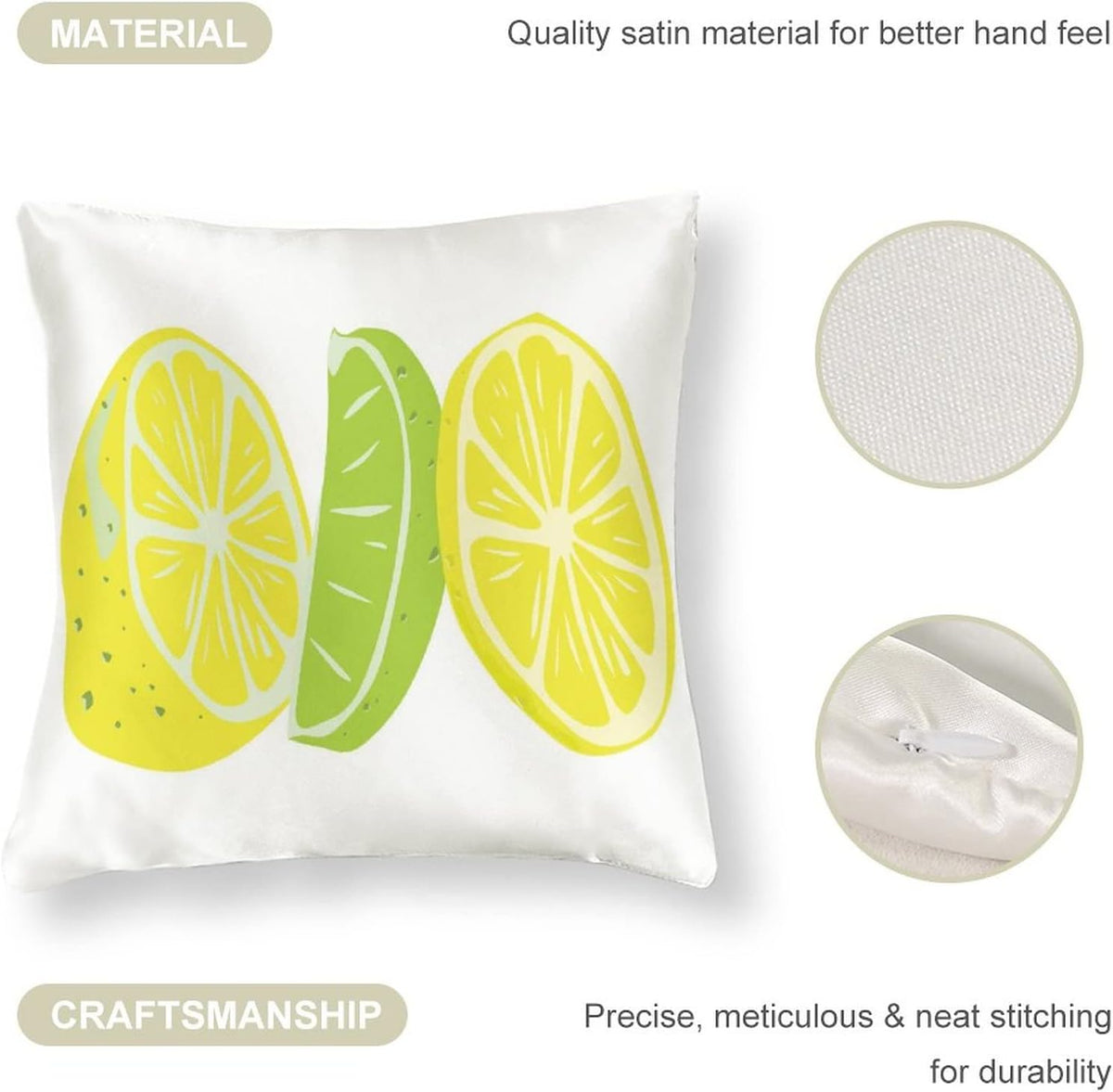 Satin Modern Cushion Case Yellow Green Lemon Throw Pillow Covers Lemon Summer Outdoor Throw Pillow Covers Hidden Zipper Cushion Case for Sofa Couch 16"x16" Soft Cooling Printed Pillow Cases