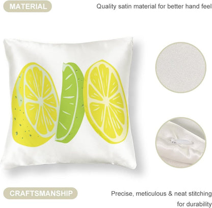 Satin Modern Cushion Case Yellow Green Lemon Throw Pillow Covers Lemon Summer Outdoor Throw Pillow Covers Hidden Zipper Cushion Case for Sofa Couch 16"x16" Soft Cooling Printed Pillow Cases