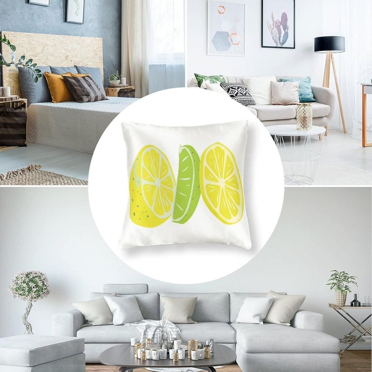 Satin Modern Cushion Case Yellow Green Lemon Throw Pillow Covers Lemon Summer Outdoor Throw Pillow Covers Hidden Zipper Cushion Case for Sofa Couch 16"x16" Soft Cooling Printed Pillow Cases
