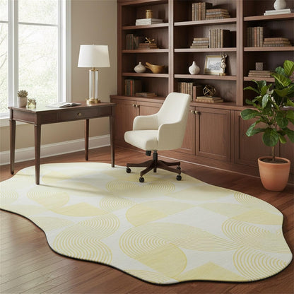 Modern Abstract Irregular Shaped Rug 2x3 Minimalist Geometric Striped Carpet for Livingroom Bedroom Diningroom Light Yellow Cream Indoor Large Rugs Soft Non Slip Thin Low Pile Home Office Floor Mat