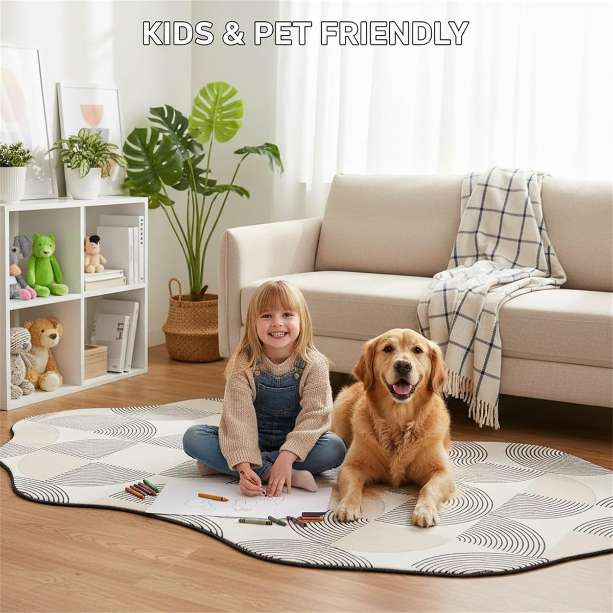 Modern Abstract Irregular Shaped Rug 2x3 Minimalist Geometric Striped Carpet for Livingroom Bedroom Diningroom Light Yellow Cream Indoor Large Rugs Soft Non Slip Thin Low Pile Home Office Floor Mat