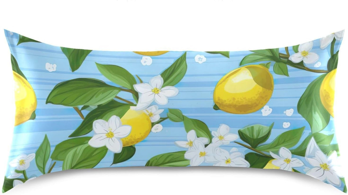 Yellow Lemon Flower Satin Pillowcase for Hair and Skin Body Pillow Covers Standard Size 20"X26" Similar to Silk Pillow Cases with Envelope Closure for Pillow