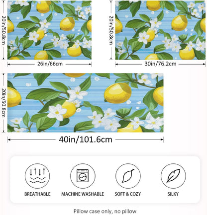 Yellow Lemon Flower Satin Pillowcase for Hair and Skin Body Pillow Covers Standard Size 20"X26" Similar to Silk Pillow Cases with Envelope Closure for Pillow