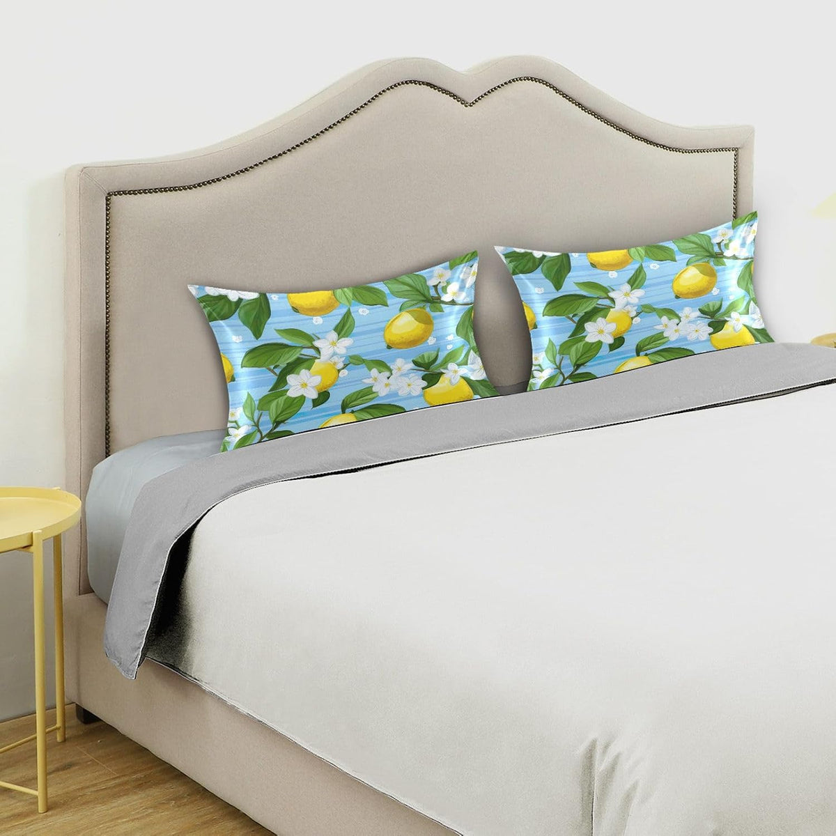Yellow Lemon Flower Satin Pillowcase for Hair and Skin Body Pillow Covers Standard Size 20"X26" Similar to Silk Pillow Cases with Envelope Closure for Pillow