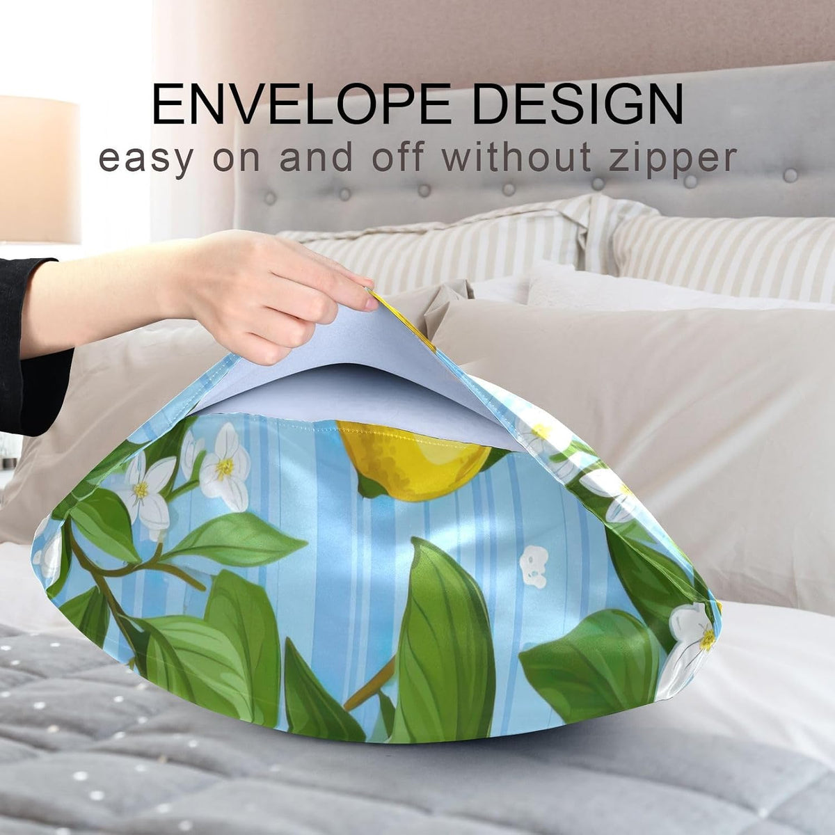 Yellow Lemon Flower Satin Pillowcase for Hair and Skin Body Pillow Covers Standard Size 20"X26" Similar to Silk Pillow Cases with Envelope Closure for Pillow