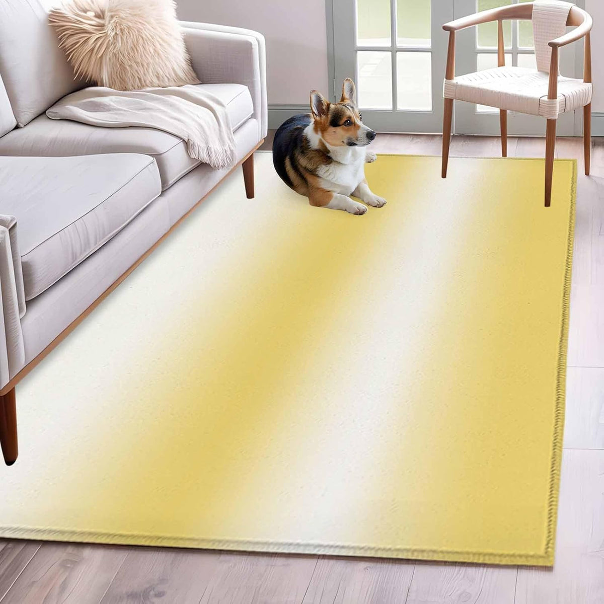 Area Rug Abstract Yellow Gradient Non-Slip Indoor Area Rug Modern Summer Gold Sun Washable Decorative Floor Carpet for Bedroom Living Room