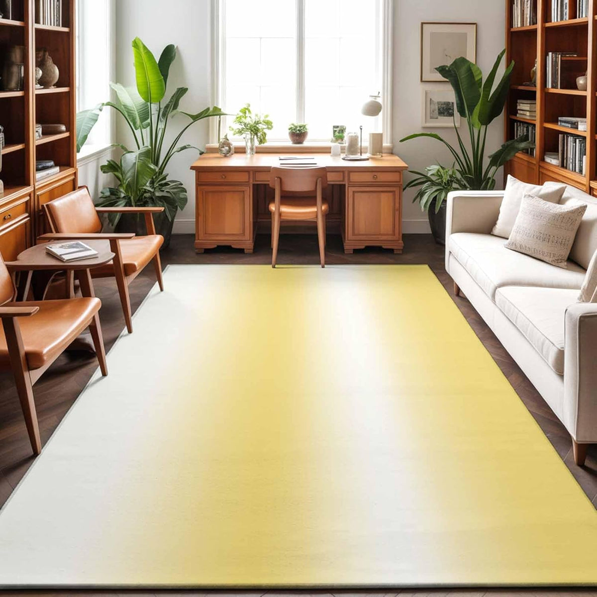 Area Rug Abstract Yellow Gradient Non-Slip Indoor Area Rug Modern Summer Gold Sun Washable Decorative Floor Carpet for Bedroom Living Room