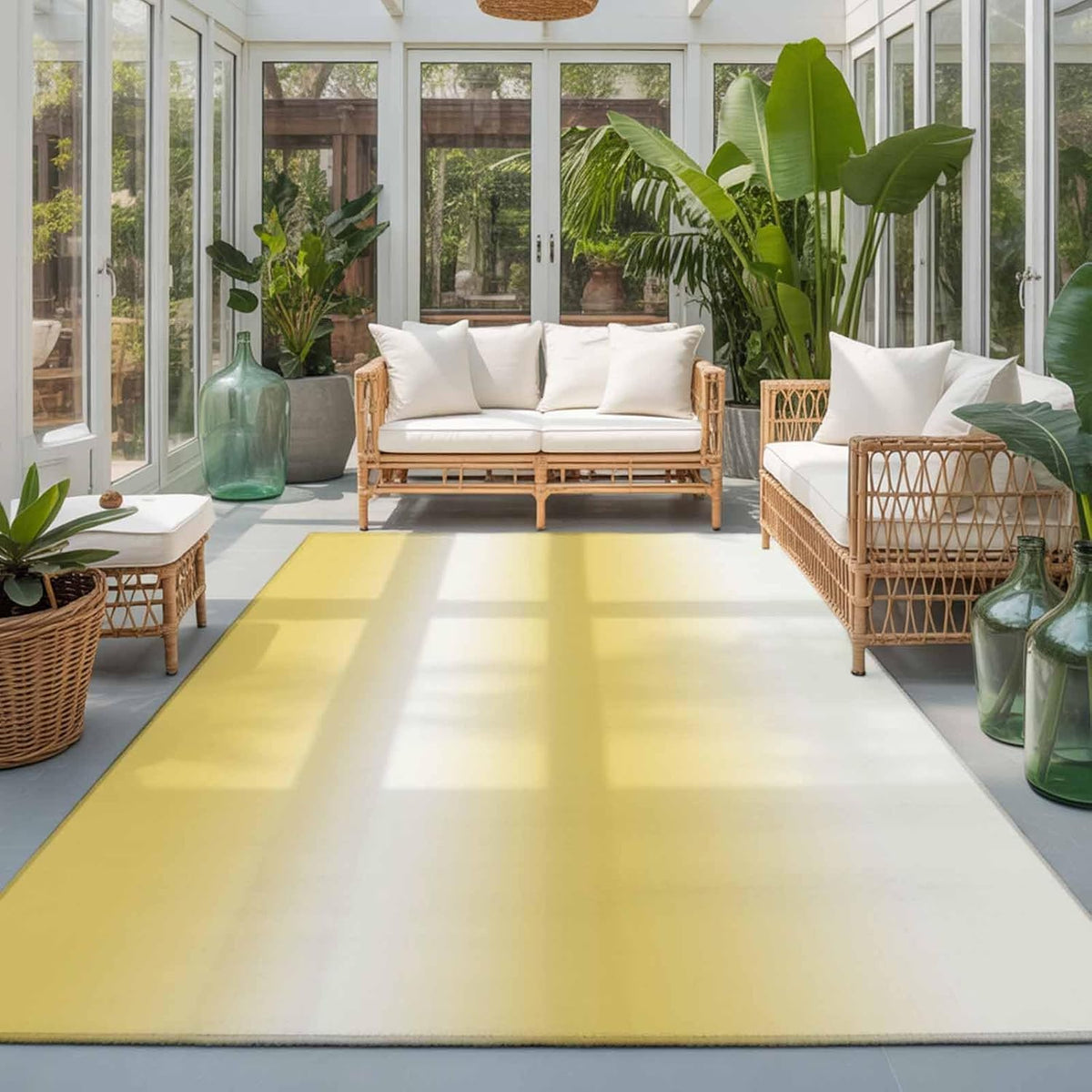 Area Rug Abstract Yellow Gradient Non-Slip Indoor Area Rug Modern Summer Gold Sun Washable Decorative Floor Carpet for Bedroom Living Room