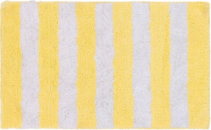 Beach Stripe Yellow Striped Washable Bath Rug – Non-Slip, Quick-Dry, Soft & Absorbent Bathroom Mat, Machine Washable, Coastal Décor (21" x 34")