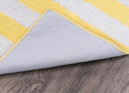 Beach Stripe Yellow Striped Washable Bath Rug – Non-Slip, Quick-Dry, Soft & Absorbent Bathroom Mat, Machine Washable, Coastal Décor (21" x 34")