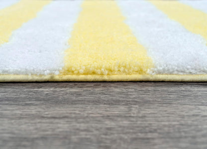 Beach Stripe Yellow Striped Washable Bath Rug – Non-Slip, Quick-Dry, Soft & Absorbent Bathroom Mat, Machine Washable, Coastal Décor (21" x 34")