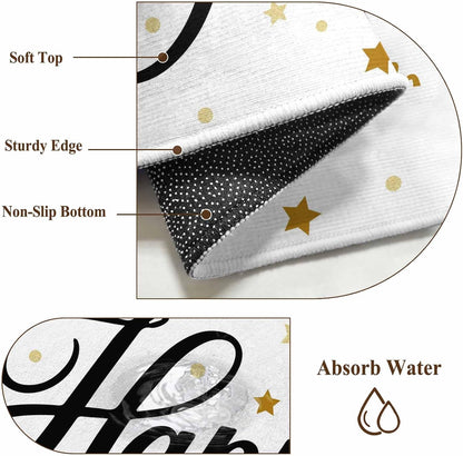 Happy New Years Kitchen Area Rugs 2x3ft, Winter Holiday Yellow Stars Ribbons Bathroom Living Room Rugs Felt Carpet Rubber Backing Non-Slip Rug for Entryway Bedroom Rectangle