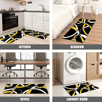 Kitchen Mats for Floor Modern Stripe kitchen rugs Black and Yellow Stripe Anti Fatigue Kitchen Mats Waterproof Floor Mats Cushioned Non-Skid Standing Mats for Kitchen, Set of 2,17.3 x 28+17.3 x 47