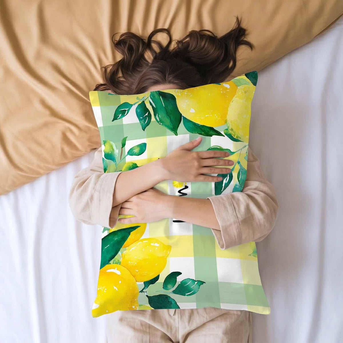 Summer Lemon Pillow Cases Standard Size Set of 2, Botanical Fruit Leaves Yellow Green Striped Satin Pillowcase with Zipper for Hair/Skin, Decorative Pillow Covers for Bed/Couch/Sofa, 20x26 Inches