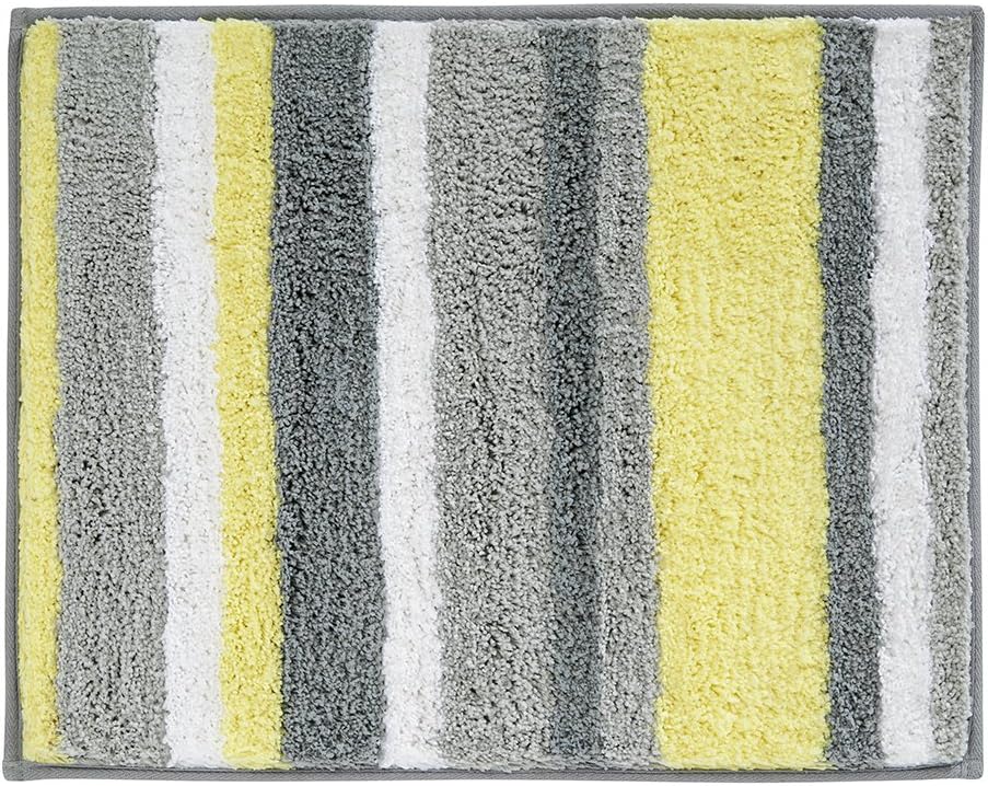 Stripz Microfiber Polyester Bath Mat, Non-Slip Shower Accent Rug for Master, Guest, and Kids' Bathroom, Entryway, 21" x 17", Gray and Yellow