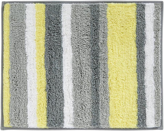 Stripz Microfiber Polyester Bath Mat, Non-Slip Shower Accent Rug for Master, Guest, and Kids' Bathroom, Entryway, 21" x 17", Gray and Yellow