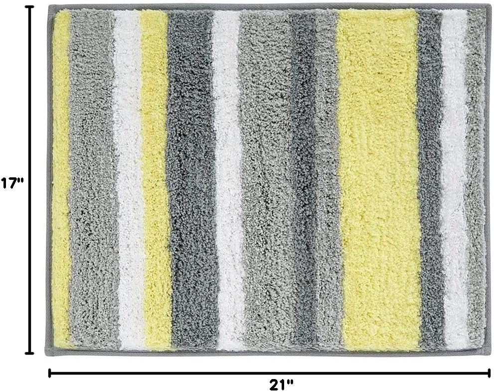 Stripz Microfiber Polyester Bath Mat, Non-Slip Shower Accent Rug for Master, Guest, and Kids' Bathroom, Entryway, 21" x 17", Gray and Yellow
