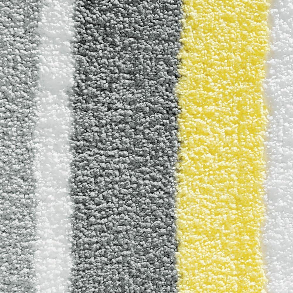 Stripz Microfiber Polyester Bath Mat, Non-Slip Shower Accent Rug for Master, Guest, and Kids' Bathroom, Entryway, 21" x 17", Gray and Yellow