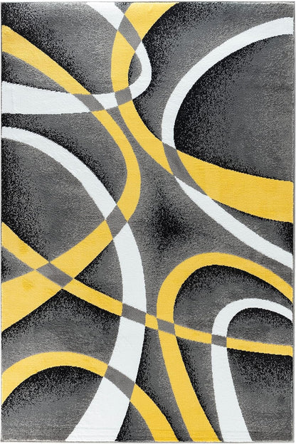 Area Rug 4x6 Yellow Door Mat Modern Swirls Carpet Bedroom Living Room Contemporary Dining Accent Sevilla Collection 4816