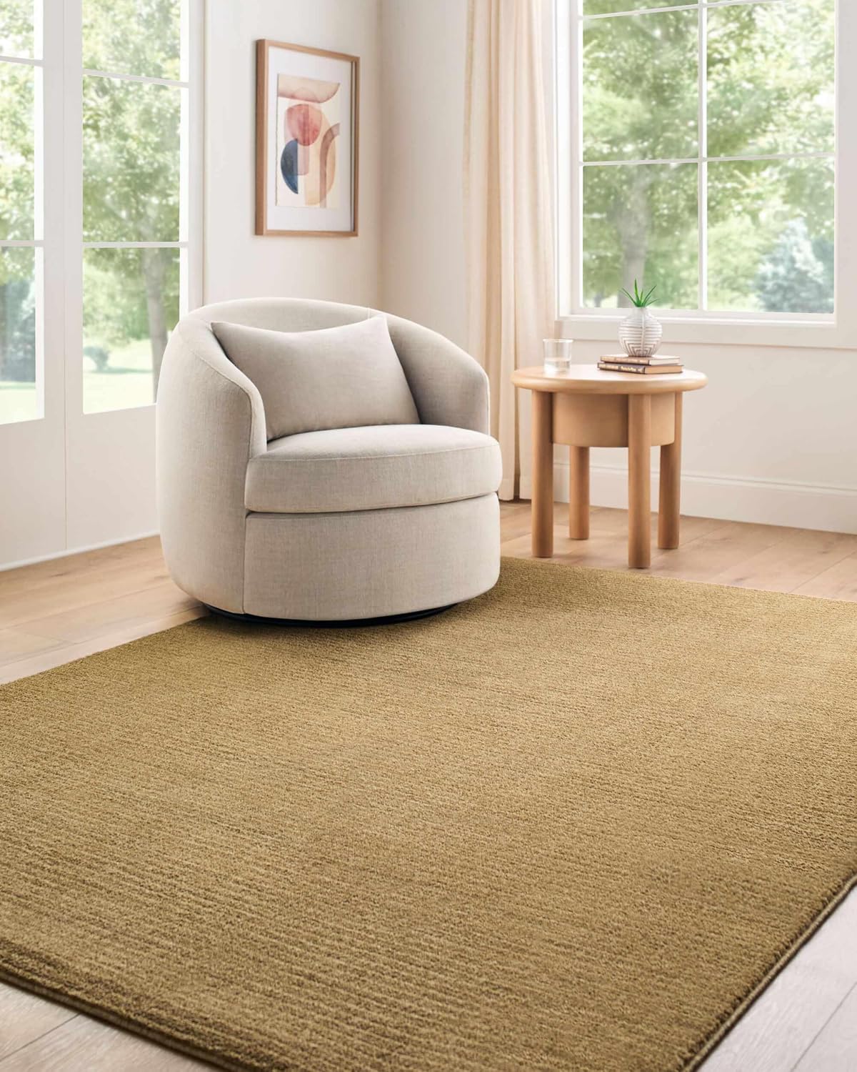 Levent Living Room, Bedroom Area Rug - Striped - Contemporary Modern Minimalist Transitional Tone - Mustard, Yellow, Tan, Neutral, Earth - 7'10" x 10'